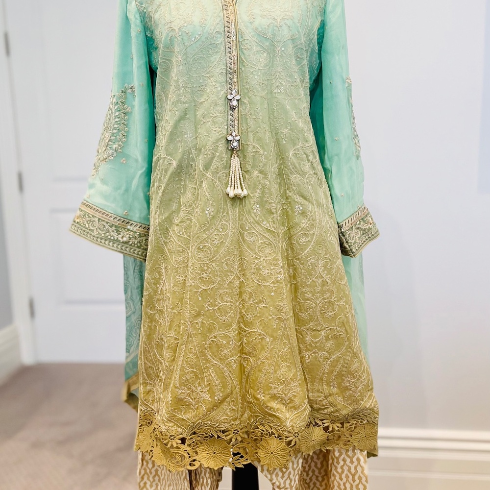 Indian/Pakistani 3 piece embroidered cotton/chiffon suit